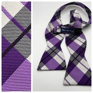 The Tie Bar Purple plaid Adjustable Self Bow Tie Silk W: 2.5"